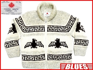 即決★カナダ製 CANADIAN SWEATER★メンズM位 カウチンセーター カナディアンセーター イーグル 鷲 ウールジャケット ジップアップパーカー