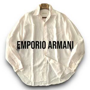 A11 美品 綺麗で爽やか！定価12万 XXLぐらい『エンポリオアルマーニ EMPORIO ARMANI』ピュアリネン 麻100％ 長袖 シャツ 薄いピンクカラー