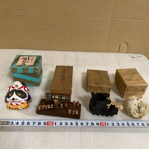 和風小物 4点 置物 インテリア雑貨 土佐犬 平和の群像 斎穂作 新濃 巻貝のガラス細工 和風置物 小物 雑貨 郷土玩具 レトロ