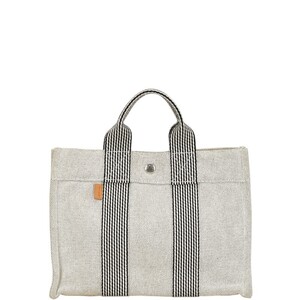 エルメス ニューフールトゥPM トートバッグ グレー ブラック キャンバス レディース HERMES 【中古】