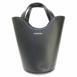 美品 BALENCIAGA バレンシアガ ウェーブ レザー バケツ型 2WAY トートバッグ ショルダーバッグ ブラック ◆