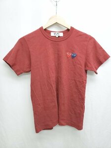 ◇ PLAY COMME des GARCONS ギャルソン ロゴ 刺繍 シンプル 半袖 Tシャツ カットソー サイズM レッド レディース P