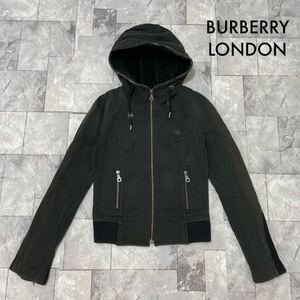 BURBERRY LONDON BLUE LABEL バーバリーロンドン ジップアップジャケット フード 裏起毛 刺繍 三陽商会 レディース サイズ38 玉SS2475