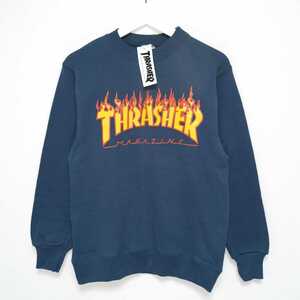 即決 S 90s スラッシャー THRASHER スウェット FLAME トレーナー HANES ネイビー USA製