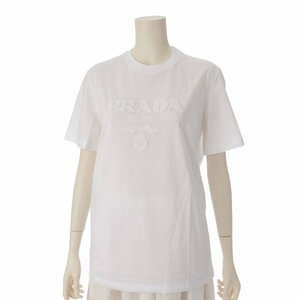 【プラダ】Prada　刺繍入り インターロック 半袖 トップス コットン Tシャツ 35838R ホワイト S 【中古】【正規品保証】193874