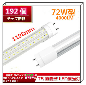 5本セット！透明カバー大人気！高輝度！T8 72W型 　電球色 85-265V 1198ｍｍ LED蛍光灯ー2列192個SMD搭載