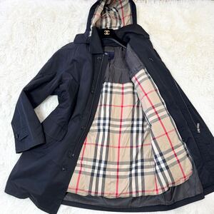 【極美品】XLサイズ バーバリーロンドン ダウンコート ジャケット ステンカラー ライナー メガチェック メンズ ダウン BURBERRY LONDON 黒