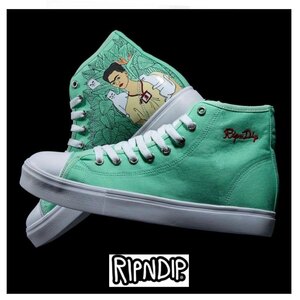 春夏色 RIPNDIP リップンディップ■送料込■ハイカットスニーカー■ミント 28cm■Nermal Portrait High Tops SHOES■猫 ネコ スケボー