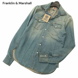 【新品 イタリア製】 Franklin & Marshall フランクリン＆マーシャル USED加工 長袖 ウエスタン デニム シャツ Sz.S　メンズ　A4T08382_7#C