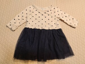 babyGAP 星柄ワンピース長袖 切り替えワンピース ベビーギャップ チュールワンピース ネイビー 美品 スター柄