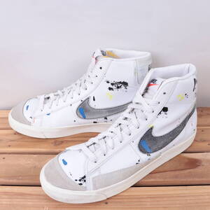 z5178 ナイキ ブレザー ミッド 77 スプラッター US8 26.0cm/白 ホワイト グレー 柄 NIKE BLAZER MID 77 SPLATTER メンズ スニーカー 中古