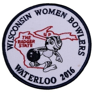 ZH15 WISCONSIN WOMEN BOWLERS WATERLOO 2016 ボウリング 丸形 ワッペン パッチ ロゴ エンブレム アメリカ 米国 USA 輸入雑貨