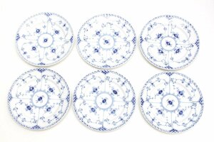 1S053☆ロイヤルコペンハーゲン ROYAL COPENHAGEN☆ブルーフルーテッド ハーフレース 19cm プレート 6枚セット 未使用品【ニューポーン】