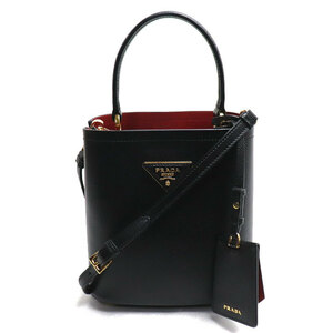 PRADA プラダ サフィアーノ パニエ 2Wayショルダーバッグ ブラック レッド 1BA217 2ERX F0LJ4 レディース 中古