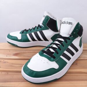 z6316 アディダス フープス ミッド US9 1/2 27.5cm/白 ホワイト 黒 ブラック 緑 グリーン adidas HOOPS 2.0 MID メンズ スニーカー 中古