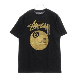 STUSSY ステューシー 8ボールプリンt半袖カットソー 半袖Tシャツ ブラック/ゴールド