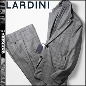 すぐに使える春夏モデル！■新品【LARDINI】ラルディーニグレンチェックウール2Bセットアップスーツ52/XLテーラードジャケットパンツグレー