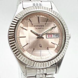 稼動品 CITIZEN シチズン 6000-K09338 カットガラス クオーツ デイデイト ベルト純正 ピンク系文字盤 ラウンド レディース 腕時計 UKTC☆