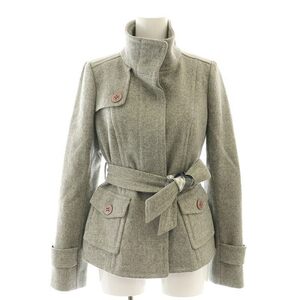 バーバリー ロンドン BURBERRY LONDON ジャケット ウール アンゴラ混 裏地ノバチェック 比翼ボタン ベルト付き 38 グレー レディース