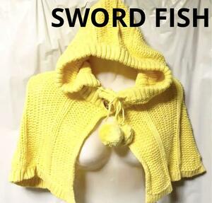 未使用　SWORD FISH ソードフィッシュ　黄色　ミニマント　フード付き上着　日除け　カーデ　カーディガン　パーカー風