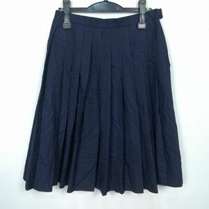 1円 スクールスカート 冬物 w66-丈62 紺 中学 高校 プリーツ 学生服 制服 女子 中古 IN0171