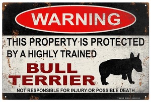 雑貨【Bull Terrier/ブル・テリア】WARNING/Dog/ドッグ/犬/警告/ヤードサイン/メタルプレート/ブリキ看板-285