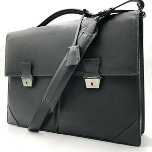 1円【希少/極美品】dunhill ダンヒル サイドカー ダブルドキュメントケース ビジネスバッグ 2way A4 鍵付き オールレザー 本革 ブラック 黒