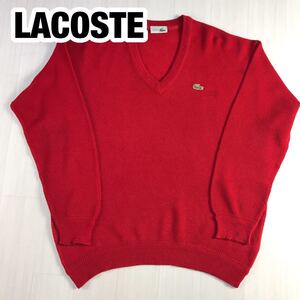 LACOSTE ラコステ アクリル混ウールニット セーター 6 レッド Vネック ワニ