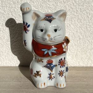 古伊万里 金襴手色絵 招き猫 置物 12.5cm 煎茶道具 古陶磁製 陶器磁器 有田焼 九谷焼 時代物 明治 大正 昭和 古美術 骨董品