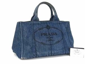 1円 ■美品■ PRADA プラダ B2642B カナパ デニム ハンドバッグ トートバッグ レディース メンズ ブルー系 FB6518