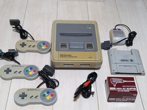 即決SFC スーパーファミコン本体一式 ソフト2本 スーパーゲームボーイ コントローラー3個 マウス 薄型ACアダプター S端子ステレオケーブル