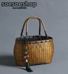自然竹の編み上げ 手編み かごバック レディース 網代バッグ トートバッグ 籠 バッグ 内布付き ハンドメイド 竹編持手