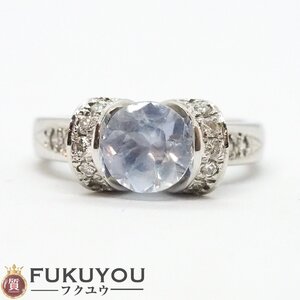 Pt900 色石 メレダイヤモンド付 1.47ct 0.39ct 刻印 プラチナデザインリング 10号 7.3g 指輪