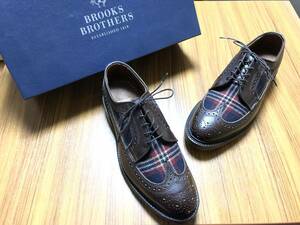 定10万【8D/入手困難】センス抜群◎BROOKS BROTHERS & ALLEN EDMONDS USA製 レザー&タータンチェック 最高級ロングウィングチップ ALDEN