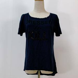 S1376 Juicy Couture レディース Tシャツ 半袖 シック S ネイビー（紺）ビジュー 万能 人気 シンプルデイリーカジュアル 薄手