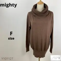 mighty ニットワンピース タートルネック チュニック ゆったり 茶色 F