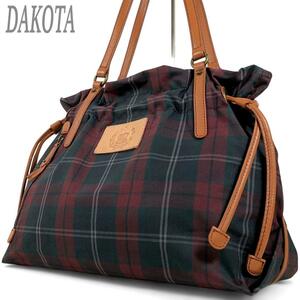 美品 希少 ダコタ DAKOTA トートバッグ チェック柄 ハンドバッグ 巾着 レディース 男女兼用 A4収納可 可愛い 総柄 お出掛け お仕事