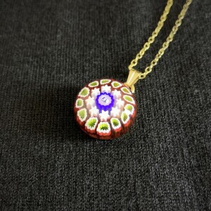 芸術のサンルイ SAINT LOUIS クリスタル ペーパーウェイト型ネックレス・ミルフィオリ Millefiori