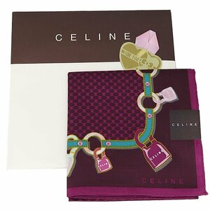 DKG★送料無料★ 未使用 CELINE セリーヌ ハンカチ 50×50cm　鍵 カデナ 柄 ハンカチーフ パープル 紫 セリーヌハンカチ