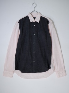 COMME des GARCONS HOMME DEUX/コムデギャルソンオムドゥ 製品洗い加工 ピンストライプウール切替コットン長袖シャツ [MSHA76798]