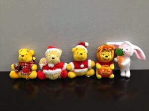 ◇ディズニー 《未使用品あり》くまのプーさん ピグレット ぬいぐるみバッジ 5点 クリスマスほか 3S32 【60】