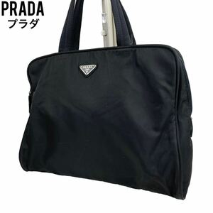 良品　PRADA プラダ　ハンドバッグ　ブラック　テーストナイロン　三角プレート　白タグ　トートバッグ　ショルダーバッグ　黒