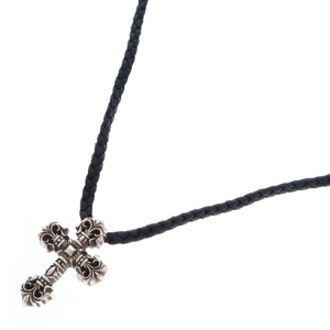 CHROME HEARTS クロムハーツ FILIG/CROSS XS LB フィリグリークロス レザーブレイドネックレス シルバー