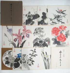 G801◆昭和54年 山田玉雲 色紙 水墨画 花の十二ヶ月（5月欠品） 色紙複製画シリーズ 白玉椿/水仙/洋蘭/薔薇/紫陽花/鉄線花/トルコききょう