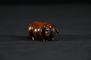 【骨董品】豚 根付 Netsuke 精密 彫刻 超絶技巧 彫塑 提げもの 提物 形彫 古玩 提げ物