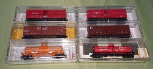 アメリカ型 貨車 N-scale micro trains boxcar stockcar tankcar 6両 Nゲージ マイクロトレインズ　タンクカー　リーファ他