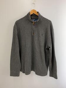 POLO RALPH LAUREN◆セーター(薄手)/XL/コットン/GRY/無地/ハーフジップ/ヨゴレ有//