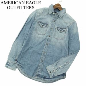 【新品 未使用】 AMERICAN EAGLE OUTFITTERS アメリカンイーグル USED加工★ 長袖 デニム ウエスタン シャツ Sz.XS　メンズ　A4T00615_1#C