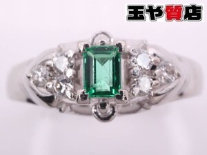 エメラルド0.08ct ダイヤ0.08ct デザイン リング 7.5号 pm900 pt900 プラチナ