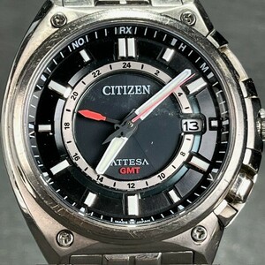 美品 CITIZEN ATTESA シチズン アテッサ GMT ATD53-2953 エコドライブ ソーラー電波 腕時計 アナログ ブラック チタン カレンダー